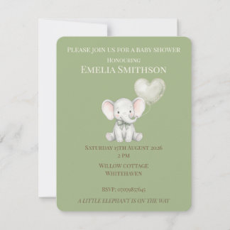Carte De Correspondance Carton d'invitation de baby shower éléphant vert s