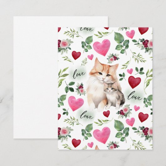 Carte De Correspondance Cat Love Valentine’s Day Card in White (Devant / Derrière)