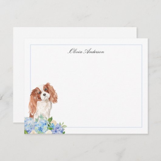 Carte De Correspondance Cavalier King Charles Spaniel Blue Hydrangea (Devant / Derrière)
