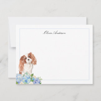 Carte De Correspondance Cavalier King Charles Spaniel Blue Hydrangea