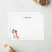 Carte De Correspondance Cavalier King Charles Spaniel Bordure Bleue (Devant/Arrière en situation)