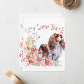 Carte De Correspondance Cavalier King Charles Spaniel Chien Maman Florale (Devant/Arrière en situation)