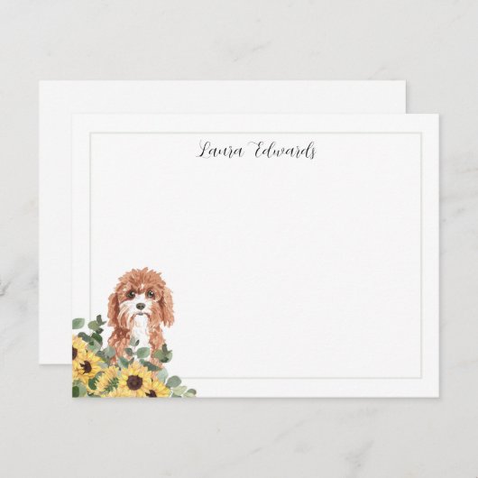 Carte De Correspondance Cavapoo Chien Tournesol Eucalyptus Personnalisé (Devant / Derrière)
