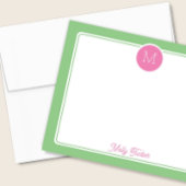 Carte De Correspondance Cercle Monogramme Preppy rose et vert