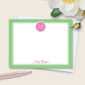 Carte De Correspondance Cercle Monogramme Preppy rose et vert