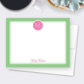 Carte De Correspondance Cercle Monogramme Preppy rose et vert