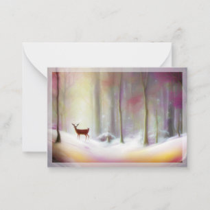 Carte De Correspondance Cerf dans les bois enneigés budget mini Noël