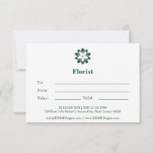 Carte De Correspondance Certificat cadeau 💝 Florist Green & White (Dos)