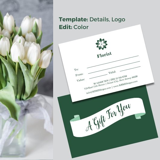 Carte De Correspondance Certificat cadeau 💝 Florist Green & White