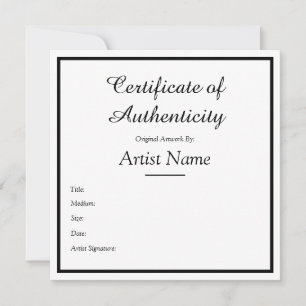 Carte De Correspondance Certificat d'authenticité Carré personnalisable