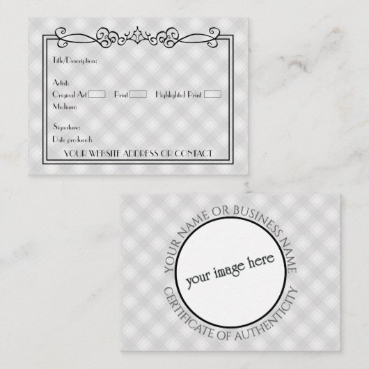 Carte De Correspondance Certificat d'authenticité de certificat d'authenti (Devant / Derrière)