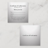 Carte De Correspondance Certificat d'authenticité pour bijoux Argent (Devant / Derrière)