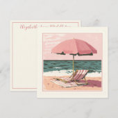 Carte De Correspondance Chaise de plage rose et crème et parapluie (Devant / Derrière)