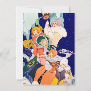 Carte De Correspondance Chanteurs de Noël vintage sous les étoiles 
