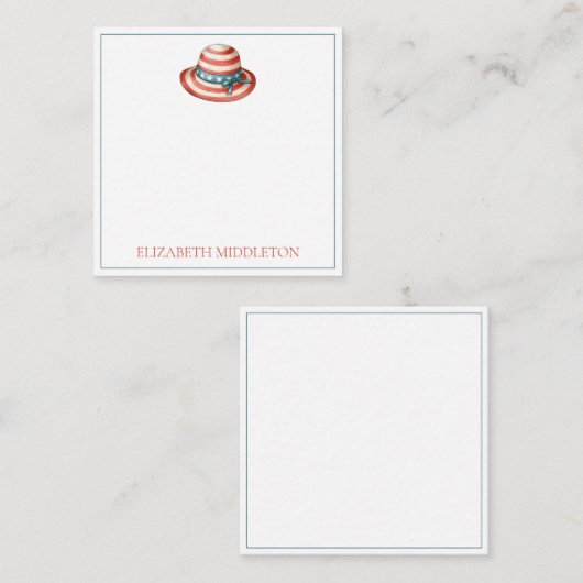 Carte De Correspondance Chapeau de soleil Rouge Blanc et Bleu 4 juillet (Devant / Derrière)