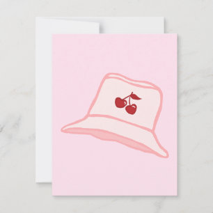 Carte De Correspondance Chapeau Seau Bébé Dessin Animé Rose Cerise Coquett