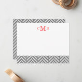 Carte De Correspondance Charcoal Herringbone Custom Monogram Stationalisat (Devant/Arrière en situation)