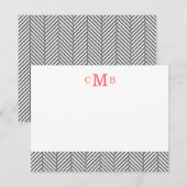 Carte De Correspondance Charcoal Herringbone Custom Monogram Stationalisat (Devant / Derrière)