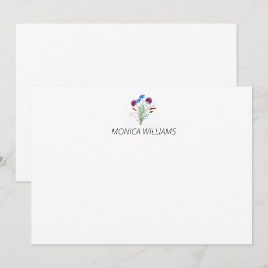 Carte De Correspondance Chardon Floral Violet Personnel (Devant / Derrière)
