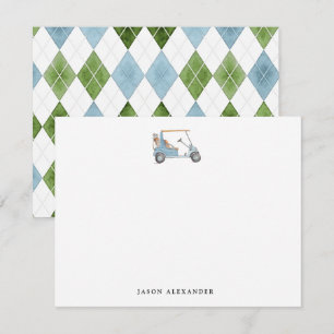 Carte De Correspondance Chariot de golf bleu aquarelle Golfeur