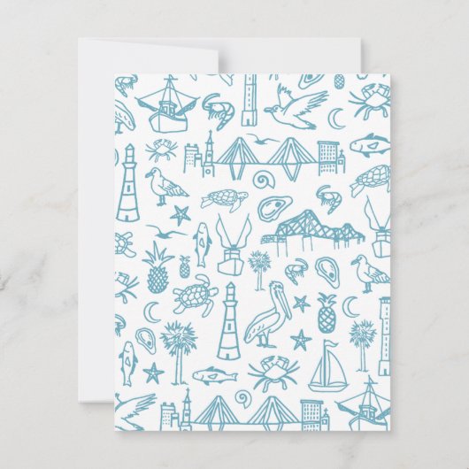 Carte De Correspondance Charleston Toile Frontière en Bleu Hébergements (Dos)