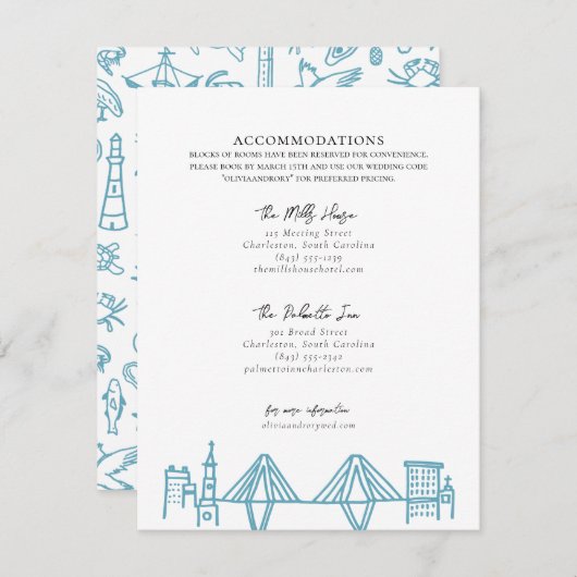 Carte De Correspondance Charleston Toile Frontière en Bleu Hébergements (Devant / Derrière)