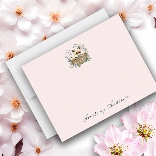 Carte De Correspondance Charmant Fox Et Floral Tout Usage Plat