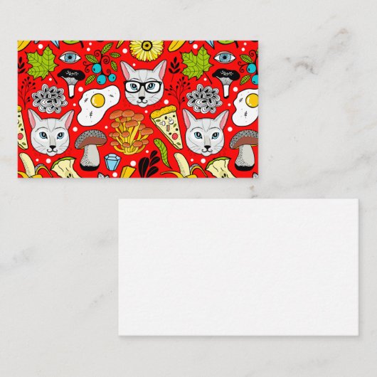 Carte De Correspondance Chat et oeuf sur le rouge (Devant / Derrière)