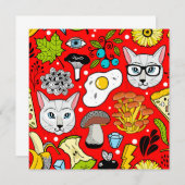 Carte De Correspondance Chat et oeuf sur le rouge (Devant / Derrière)