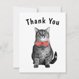 Carte De Correspondance Chat Noir avec Poche Rouge Bow Cute Merci