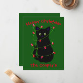 Carte De Correspondance chat noir | Meowy Christmas | lumières à scintille (Devant/Arrière en situation)