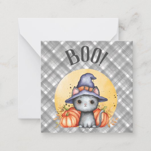 Carte De Correspondance Chat noir mignon Halloween heureux (Devant)