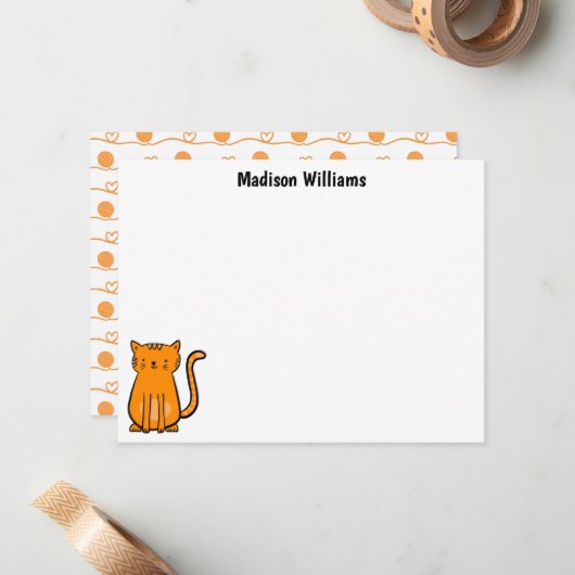 Carte De Correspondance Chat orange mignon (Devant/Arrière en situation)