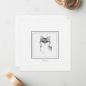 Carte De Correspondance Chat persan esquissé en noir et blanc (Devant/Arrière en situation)