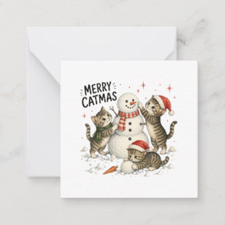 Carte De Correspondance Chatons de Noël construisant un bonhomme de neige