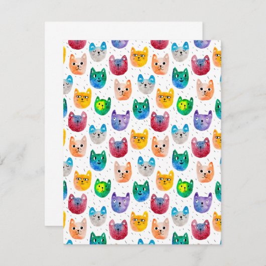 Carte De Correspondance Chats aquarelles et amis (Devant / Derrière)