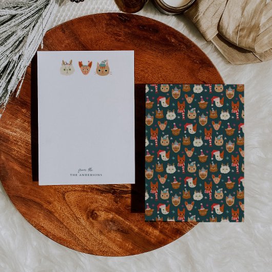 Carte De Correspondance Chats de Noël fantaisistes verts