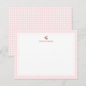 Carte De Correspondance Cherries Pink Gingham Border Personalized (Devant / Derrière)