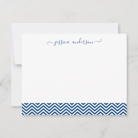 Carte De Correspondance Chevron moderne Zigzag Girl Script mignon Marine B (Devant)