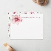 Carte De Correspondance Chic Aquarelle Magnolia (Devant/Arrière en situation)