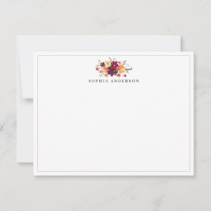Carte De Correspondance Chic Automne Burgundy Orange Floral Aquarelle auto