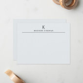 Carte De Correspondance Chic Bleu Clair Monogramme Initial Nom (Devant/Arrière en situation)