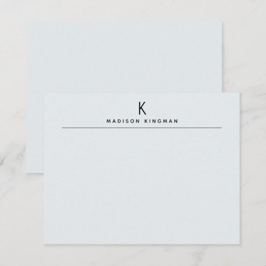 Carte De Correspondance Chic Bleu Clair Monogramme Initial Nom (Devant / Derrière)