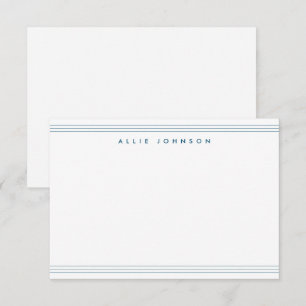Carte De Correspondance Chic Bleu Marine Triple Ligne Deux Bordures Nom
