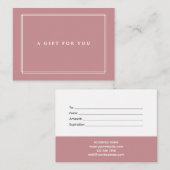 Carte De Correspondance Chic Blush | Élégant Certificat Cadeau Rose Dusty (Devant / Derrière)