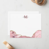 Carte De Correspondance Chic Blush rose Agate Géode Marbre Monogramme Note (Devant/Arrière en situation)