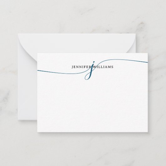 Carte De Correspondance Chic Elegant Minimal Navy Bleu Script Monogramme (Devant)