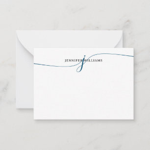 Carte De Correspondance Chic Elegant Minimal Navy Bleu Script Monogramme