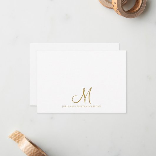Carte De Correspondance Chic Gold Script Couples initiaux Monogramme (Devant/Arrière en situation)