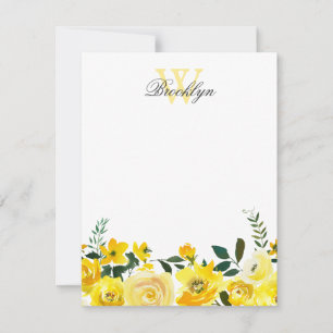 Carte De Correspondance Chic Jaune Botanique Florale Monogramme Note